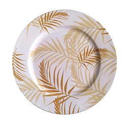 PLATO DE SITIO 33CM BLANCO DISEÑO HOJAS DORADAS