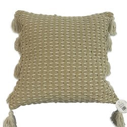 ALMOHADON TEJIDO C/BORLAS 45x45CM BEIGE
