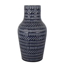 FLORERO CERAMICA D15x28CM LINEAS AZUL