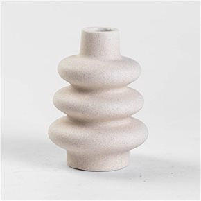 FLORERO CERAMICA 10x10x14CM ANILLOS BLANCO