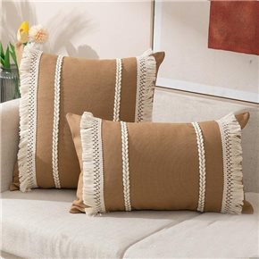 ALMOHADON TRENZAS Y FLECOS 50x30CM BEIGE