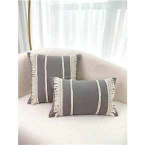 ALMOHADON TRENZAS Y FLECOS 50x30CM GRIS