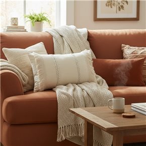 ALMOHADON TRENZAS Y FLECOS 50x30CM CREMA