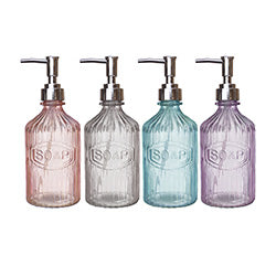DISPENSADOR JABON VIDRIO COLORES SURT.  D8.3XH20.8CM