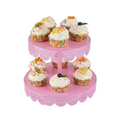 SOPORTE P/ TORTA Y CUPCAKES METAL BLANCO. D26/H22CM