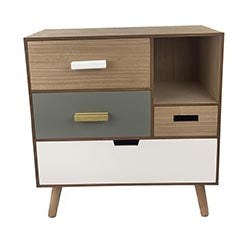 MUEBLE MADERA C/4 CAJONES 66X35X57.5CM PIES METAL