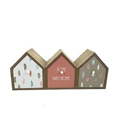 CAJONES X3 CASITA MADERA 42X11X17CM PLUMAS