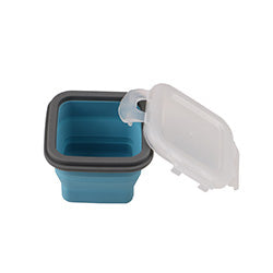 RECIPIENTE PLEGABLE SILICONA CELESTE. 9X9X7CM