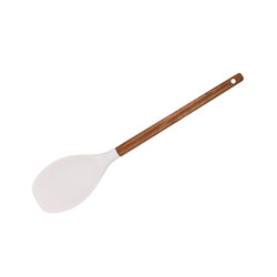 CUCHARA SILICONA RECTA MANGO ACACIA BLANCO 31CM