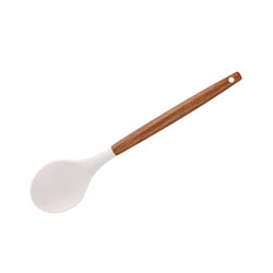 CUCHARA SILICONA MANGO ACACIA BLANCO 31CM
