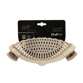 COLADOR SILICONA CON CLIP P/OLLA 21X9CM BEIGE