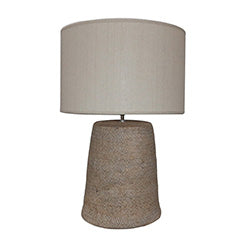 LAMPARA DE MESA PANT TELA BASE CEMENTO 42X42X66CM