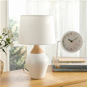 LAMPARA PORCELANA SIMIL MADERA D22x37CM BLANCA