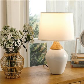 LAMPARA PORCELANA SIMIL MADERA D22x37CM BLANCA
