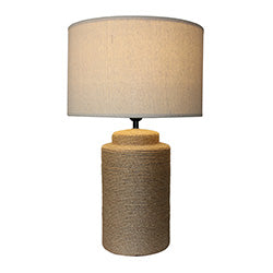 LAMPARA PORCELANA ENTRAMADO SISAL CAMEL.  D38x64CM