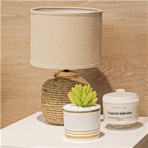 LAMPARA PORCELANA SISAL D20x32CM CAMEL/BLANCO