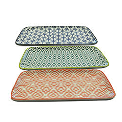 BANDEJA RECTANGULAR DISEÑOS SURTIDOS.  20.5X11X2CM