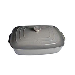 FUENTE CON TAPA Y ASAS CERAMICA 39x24.5x13CM GRIS