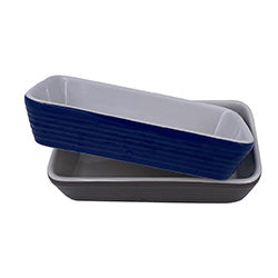 ASADERA CERAMICA AZUL/BLANCO/GRIS.  21x12x4CM