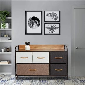 MUEBLE 5 CESTOS TELA ESTRUCTURA ACERO 87.5X29X58CM