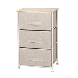 MUEBLE 3 CESTOS TELA/ACERO  BEIGE. 45X30X73CM