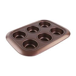 MOLDE MUFFIN X6 ACERO 30.5X21X3.4CM ESP0.5MM CHOCO