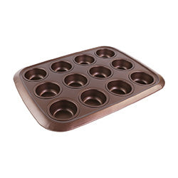 MOLDE MUFFIN X12 ACERO 40X30X3.5CM ESP 0.5MM CHOCO