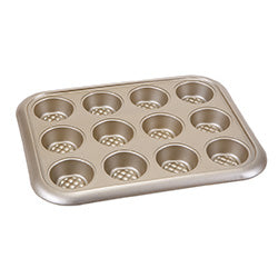 MOLDE MUFFIN x12 ACERO CHAMPAGNE. 38x30x3.5CM/ESPESOR 0.5MM