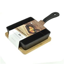 MINI SARTEN HIERRO C/BANDEJA BAMBOO.  13X13CM