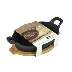 FUENTE OVALADA HIERRO C/ BASE BAMBOO. 15X27CM