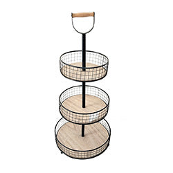 BANDEJA 3 ALTURAS METAL/MADERA  NEGRO. D30xH64CM