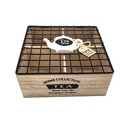 CAJA DE TE 4 DIVISIONES METAL/MAD  NGO. 20x20x9.5CM