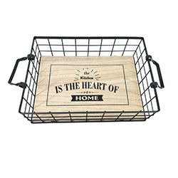 CESTA METAL/MADERA 45x25x10.5CM NEGRO
