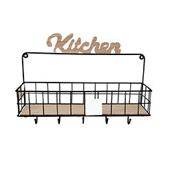 ESTANTE PORTA LLAVES METAL/MADERA  NEGRO. 40x12x30CM