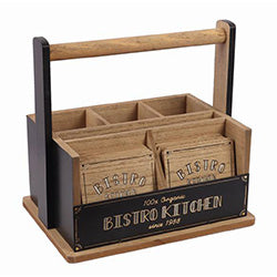 CUBIERTERA CON POSAVASOS MADERA NATURAL/NEGRO 26x19x25CM