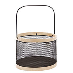 CESTO C/ASA METAL GRIS/NATURAL.  D25x19.5CM