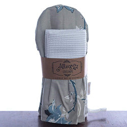 SET REPASADOR/MANOPLA LUISA GREY.  38X62CM-17X29CM