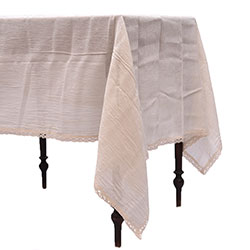 MANTEL RECT. CAROLA GASA Y PUNTILLA NATURAL 1.4X2M
