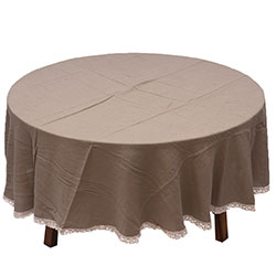 MANTEL REDONDO CAROLA GASA Y PUNTILLA CAQUI 1.8M