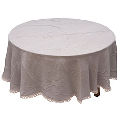 MANTEL REDONDO CAROLA GASA Y PUNTILLA CEMENTO 1.8M
