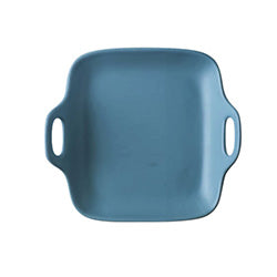 PLATO CUAD. C/ASAS CERAMICA AZUL MATE. 20x19x5CM
