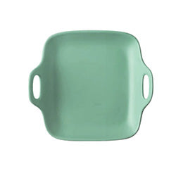 PLATO CUAD. C/ASAS CERAMICA VERDE MATE. 20x19x5CM