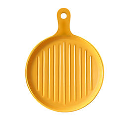 PLATO CON MANGO CERAMICA AMARILLO MATE. 24x19x3CM