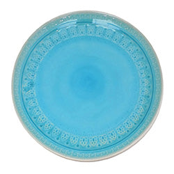 PLATO DE MESA 27CM VIDRIADO C/DISEÑO TURQUESA