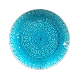 PLATO DE POSTRE 21CM VIDRIADO C/DISEÑO TURQUESA