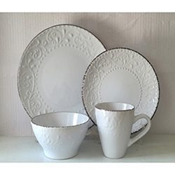 JUEGO VAJILLA 16PCS 385ML RELIEVE BLANCO D27CM/20CM/14CM