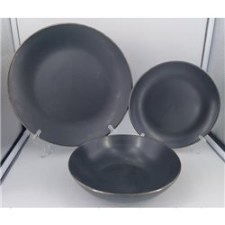 JUEGO VAJILLA 12PCS 27/20/20CM NEGRO BORDE MARRON