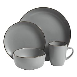 JUEGO VAJILLA 16PC 27/20/15/350ML GRIS BORDE METAL