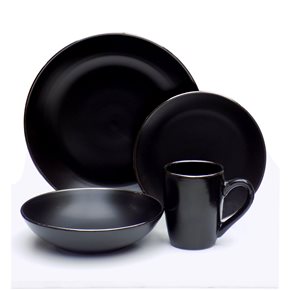 JGO VAJILLA 16PCS 27/20/15/350ML NEGRO BORDE METAL
