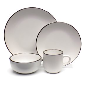 JGO VAJILLA 16PC 27/20/15/355ML BLANCO BORDE METAL